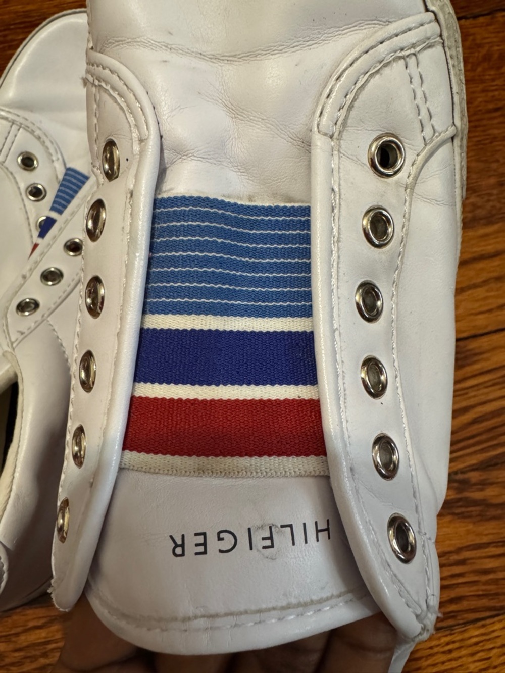 Tommy Hilfiger White Slip-On Sneakers with Red & Blue Flag Detail - Picture 4 of 8